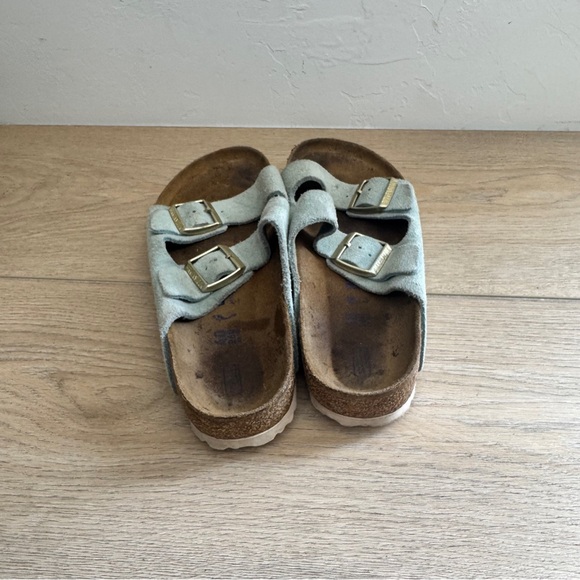 Birkenstock Blue Arizona Double Strap Suede Leather Sandals - Picture 5 of 7